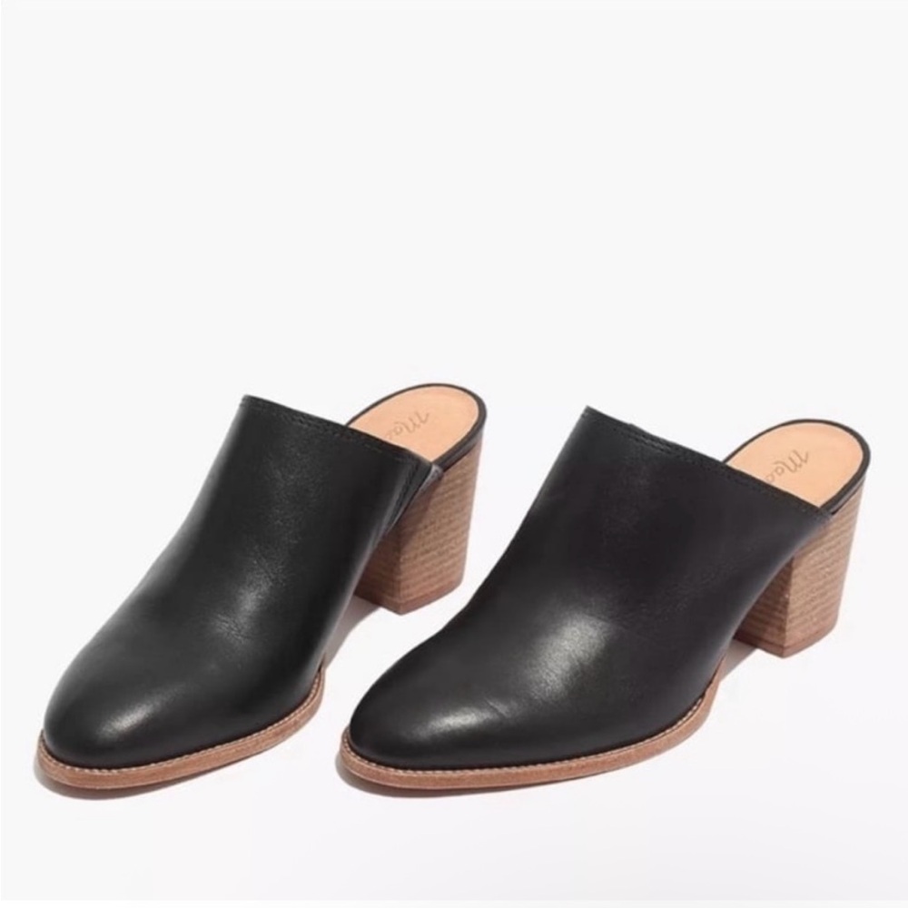 Madewell Black Leather Harper Mules with Block Heel